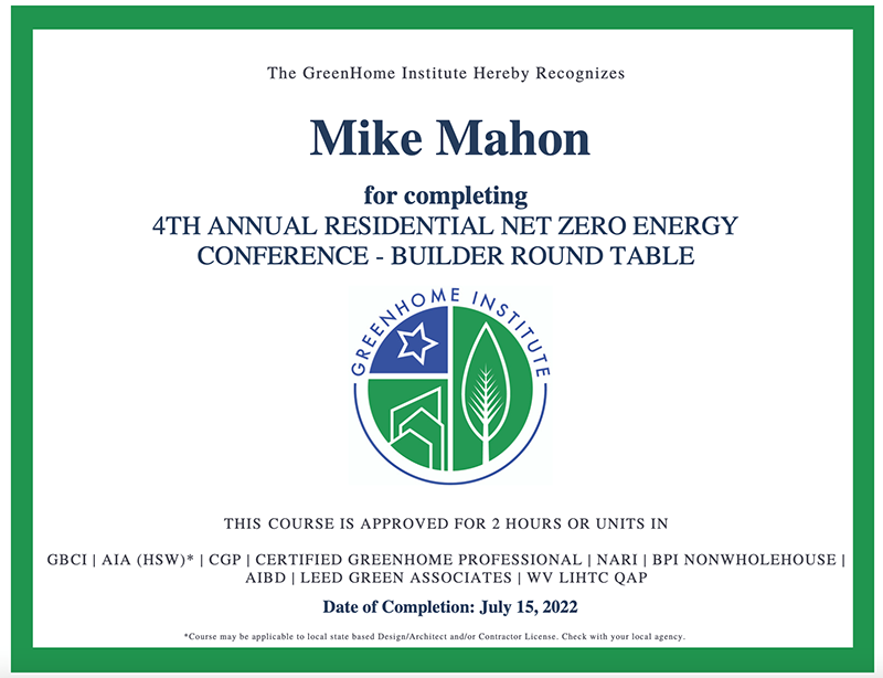 Zero Net Energy Conference Certificate of Completion